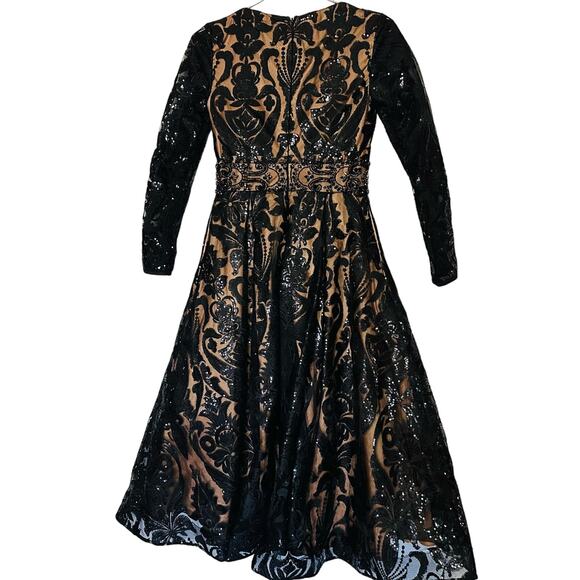 MAC DUGGAL Black Nude Sequin Lace Burnout Embellished A-Line Dress Size 4 NWT - Picture 5 of 16